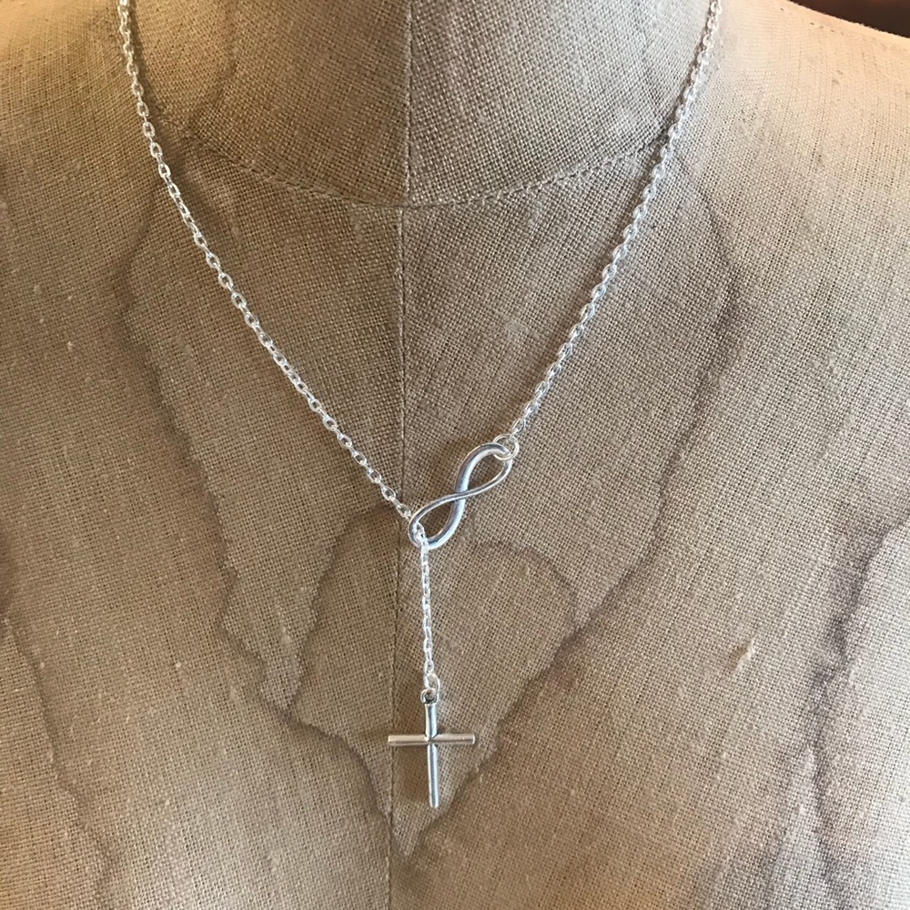 Silver infinity and cross necklace